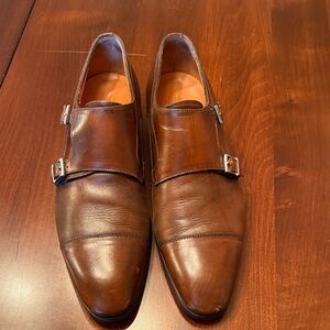 Santoni Double Buckle Dress Shoe 9.5 in Polished Brown